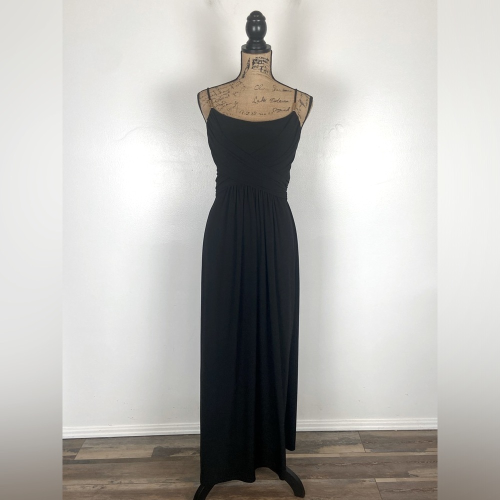Lauren Ralph Lauren Maxi Dress Size 4 Color Black Liquid Knit Ruched Sleeveless